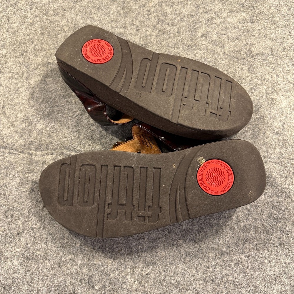 FitFlop Sandals Shoes Womens Size 9 Brown Thong Wedge Comfort Chain Slip On - Picture 9 of 10